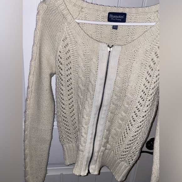 Bluenotes Cream Zipup Scoop Neck Cardigan | SIZE: S - Picture 1 of 10